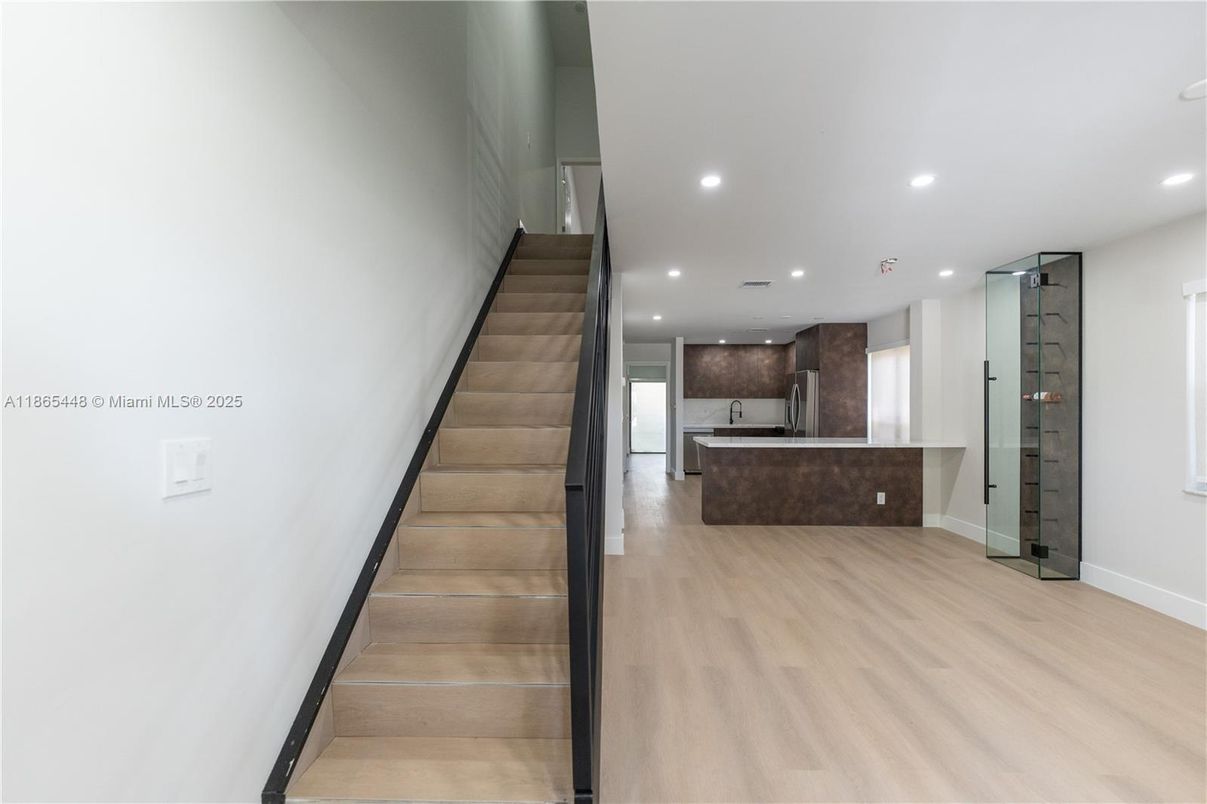 Interior, Kitchen, Recessed Lighting, Wood Texture Flooring