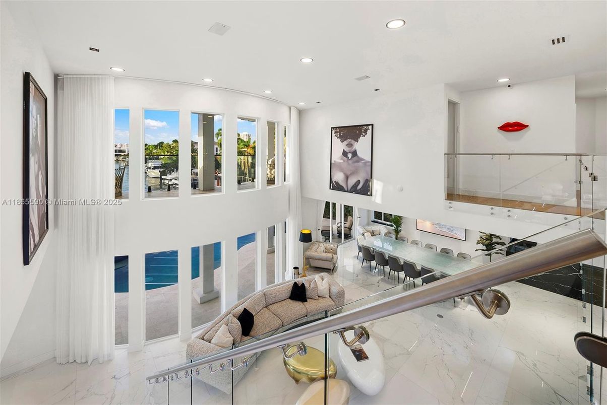 Fireplace, Interior, Living room, Marble, Recessed Lighting, Water