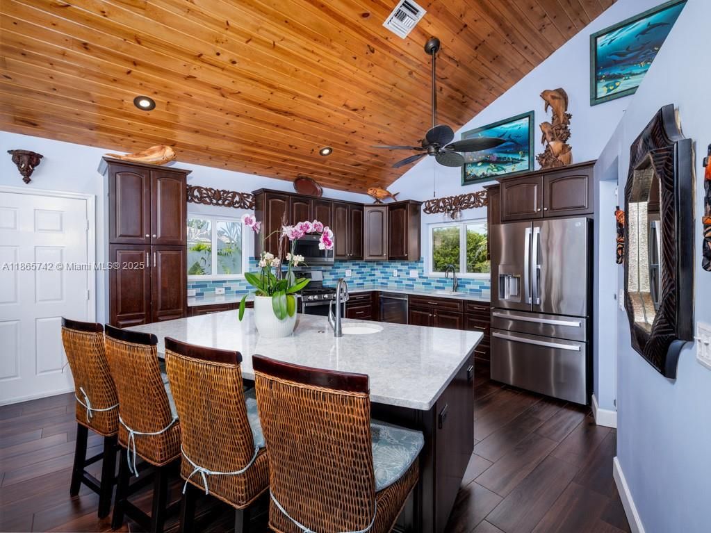 Interior, Kitchen, Recessed Lighting, Stainless Steel Appliances, Wooden Ceilings, Wood Texture Flooring