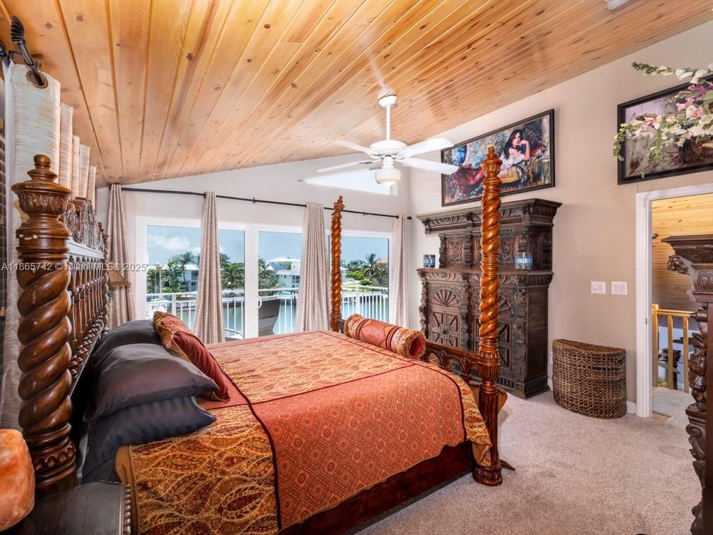 Bedroom, Fireplace, Interior, Water, Wooden Ceilings