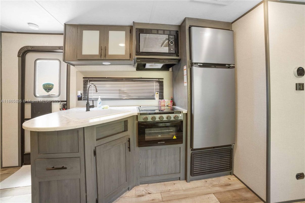 Interior, Kitchen, Stainless Steel Appliances, Wood Texture Flooring