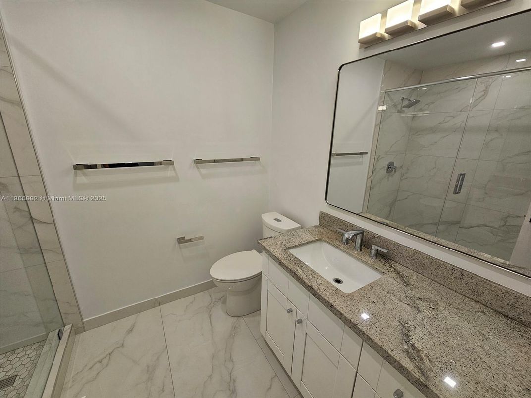 Bathroom, Glass Shower, Interior, Marble, Marble Walls, Recessed Lighting