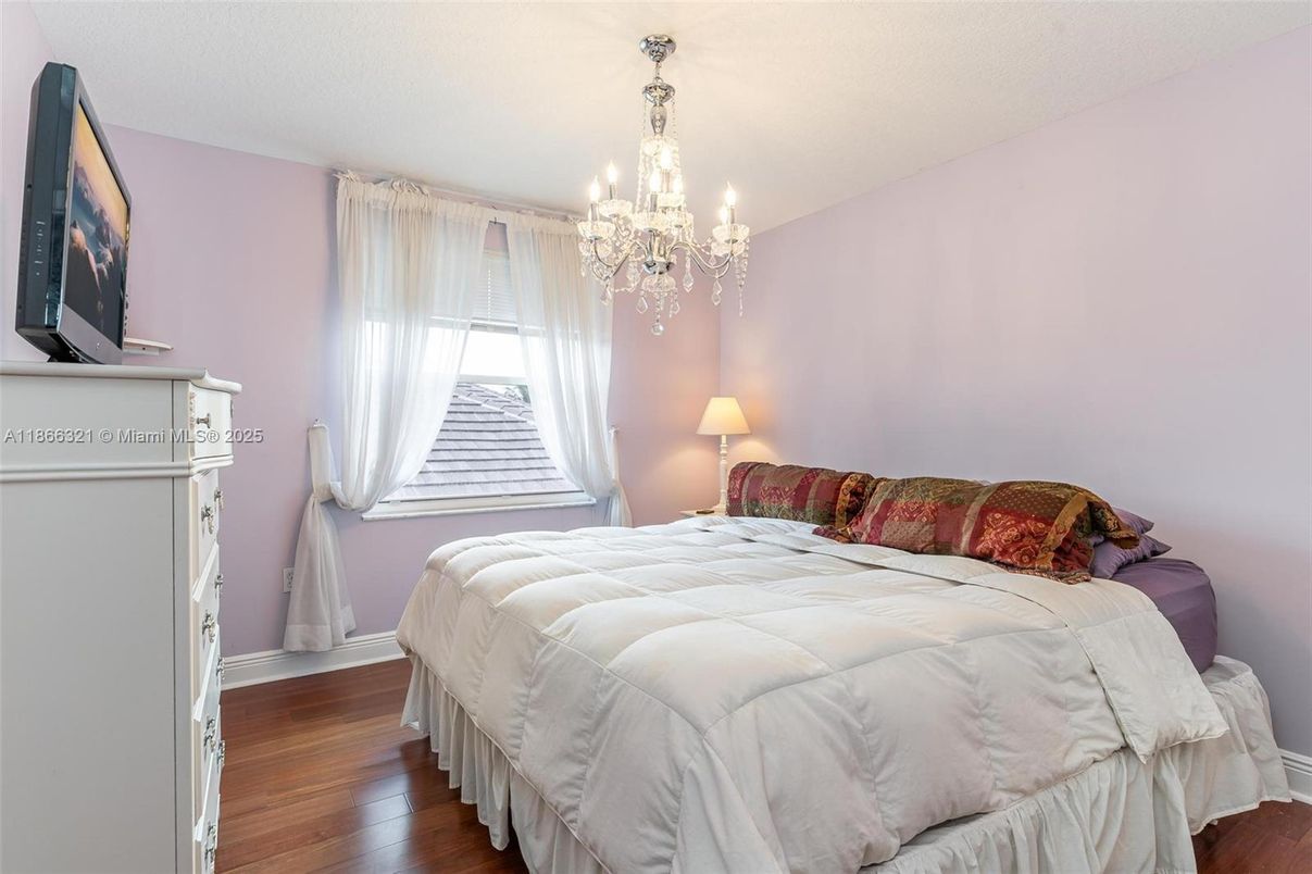 Bedroom, Chandelier, Interior, Wood Texture Flooring