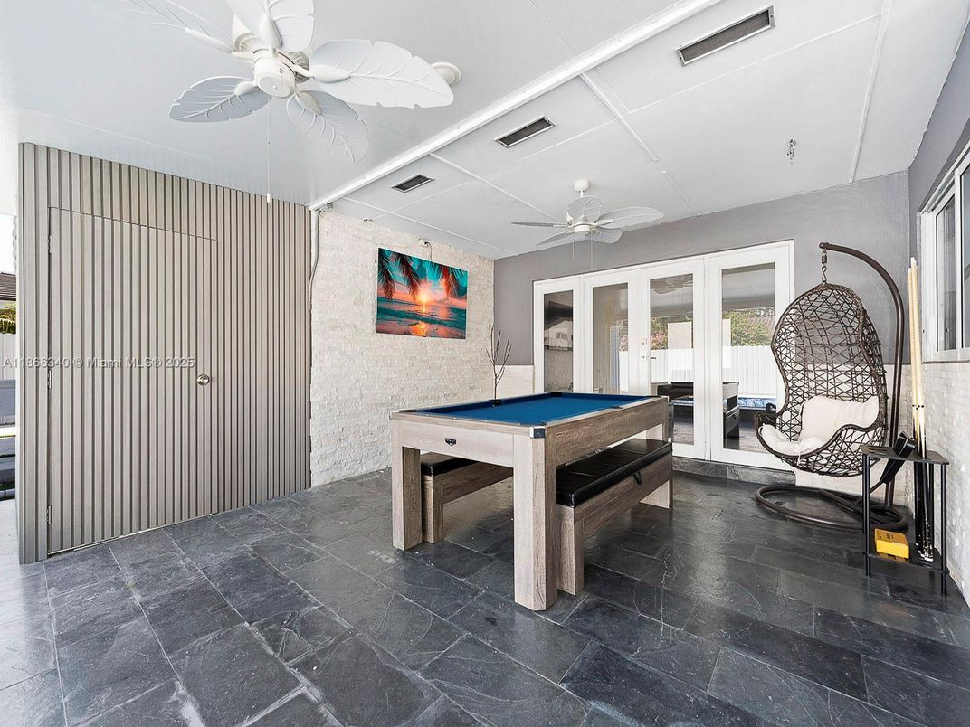 Billiard Table, Game Room, Interior, Stone Walls