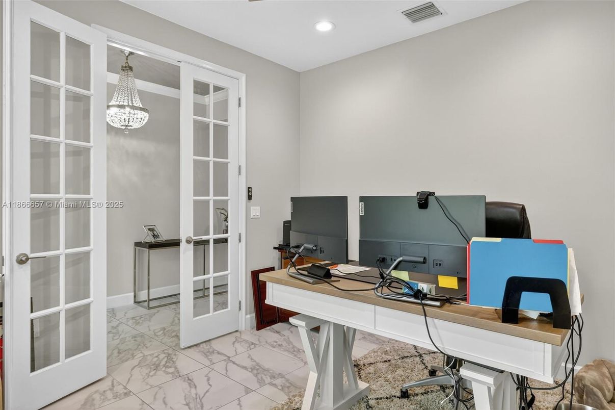 Chandelier, Home Office, Interior, Marble, Pendant Lights, Recessed Lighting