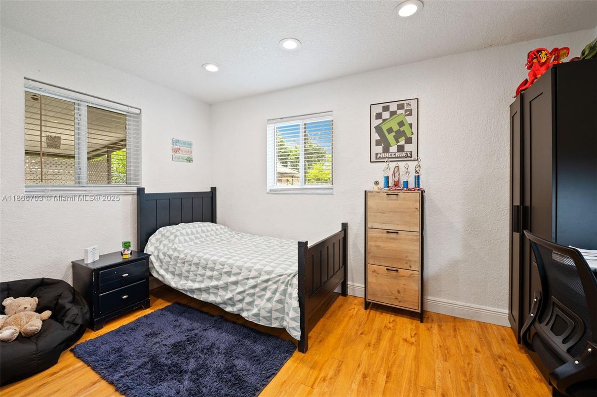 Bedroom, Interior, Recessed Lighting, Wood Texture Flooring