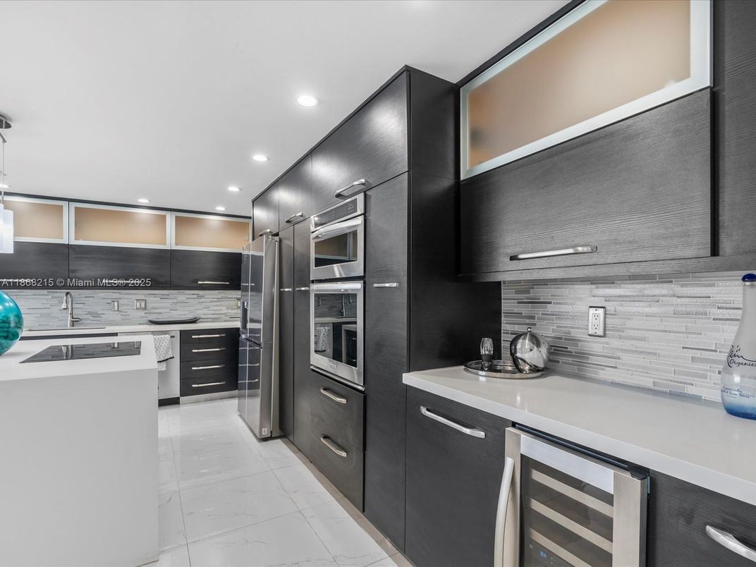 Interior, Kitchen, Marble, Recessed Lighting, Stainless Steel Appliances