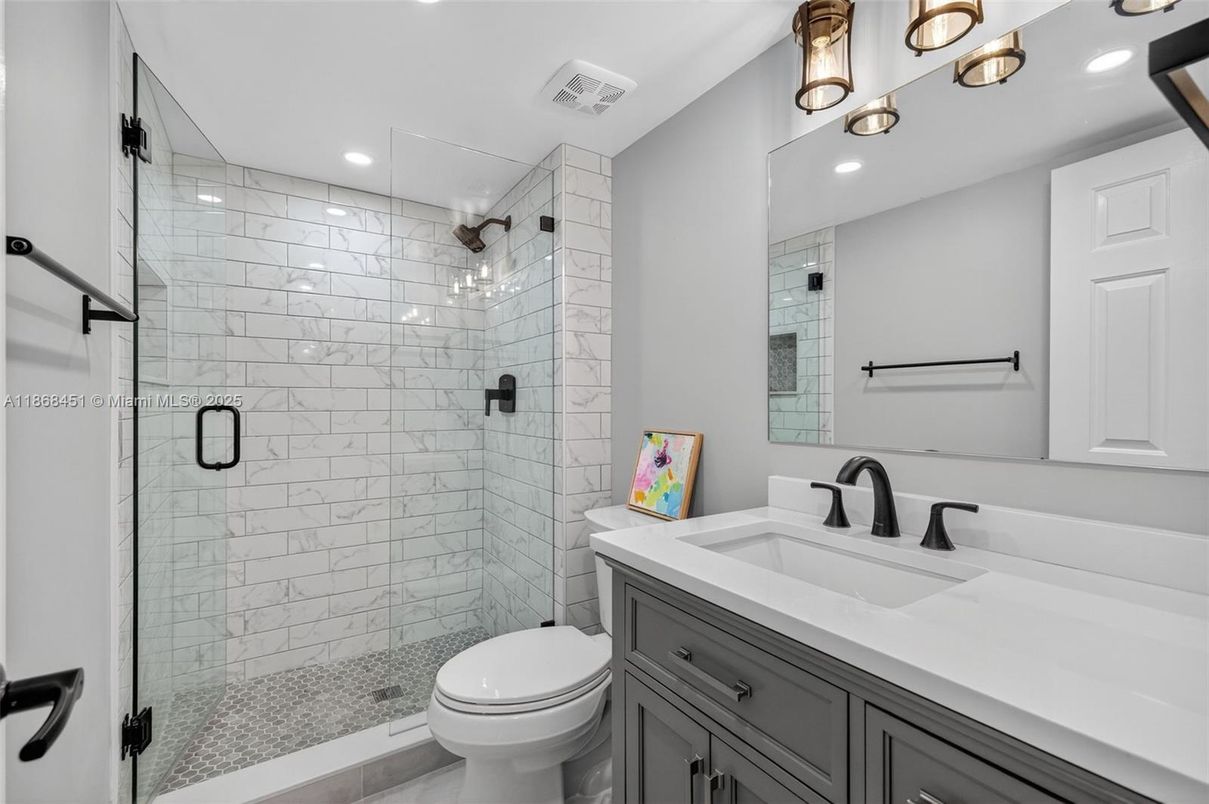 Bathroom, Glass Shower, Interior, Recessed Lighting