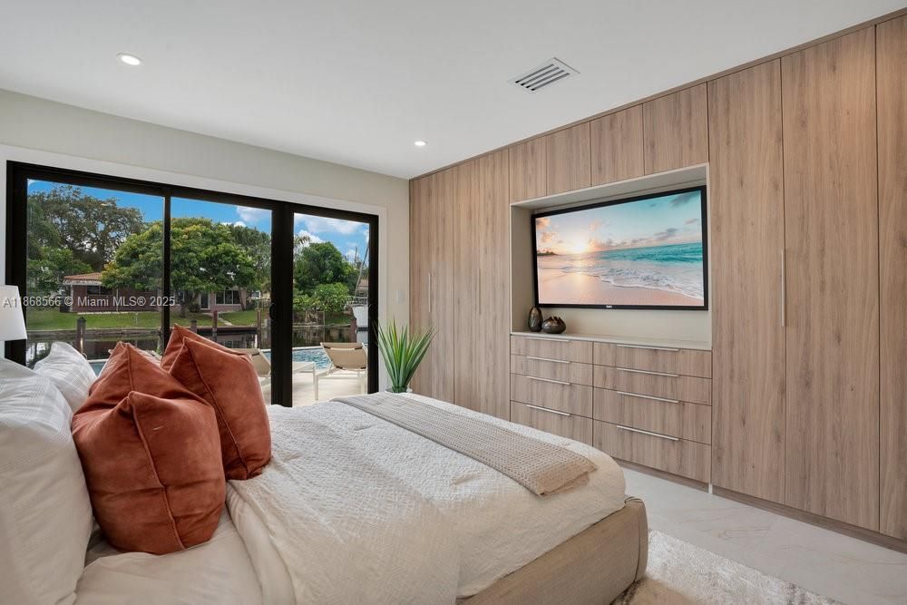 Bedroom, Interior, Recessed Lighting, Wooden Walls
