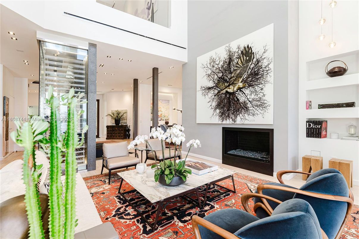 Fireplace, Interior, Living room, Pendant Lights, Recessed Lighting