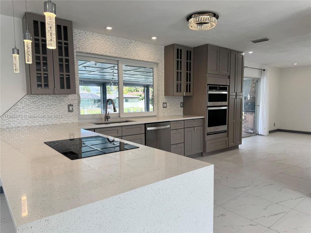 Interior, Kitchen, Marble, Recessed Lighting, Stainless Steel Appliances