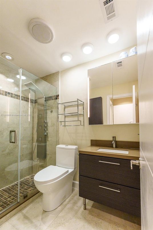Bathroom, Glass Shower, Interior, Recessed Lighting