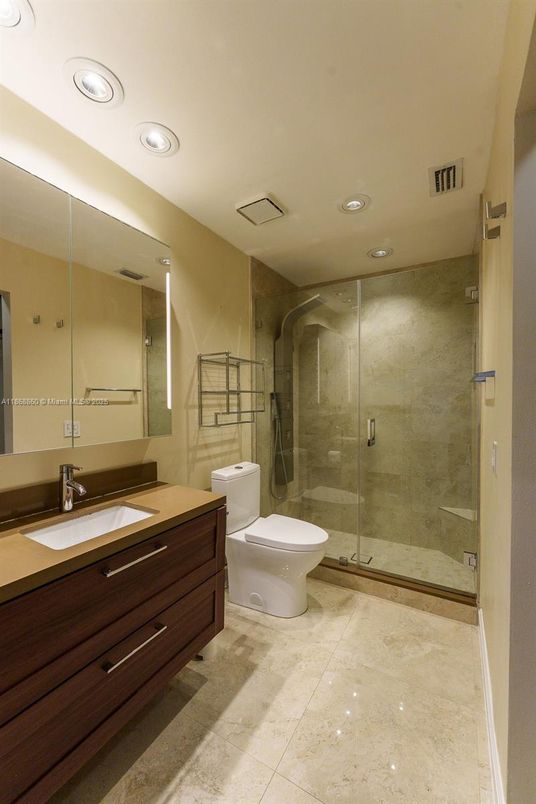 Bathroom, Glass Shower, Interior, Recessed Lighting