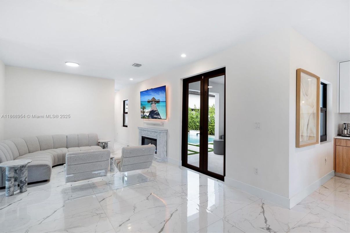 Fireplace, Interior, Marble, Recessed Lighting