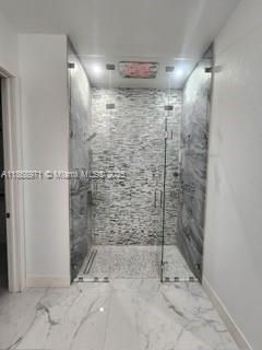 Bathroom, Glass Shower, Interior, Marble, Recessed Lighting