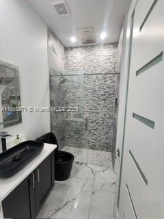 Bathroom, Glass Shower, Interior, Marble, Recessed Lighting