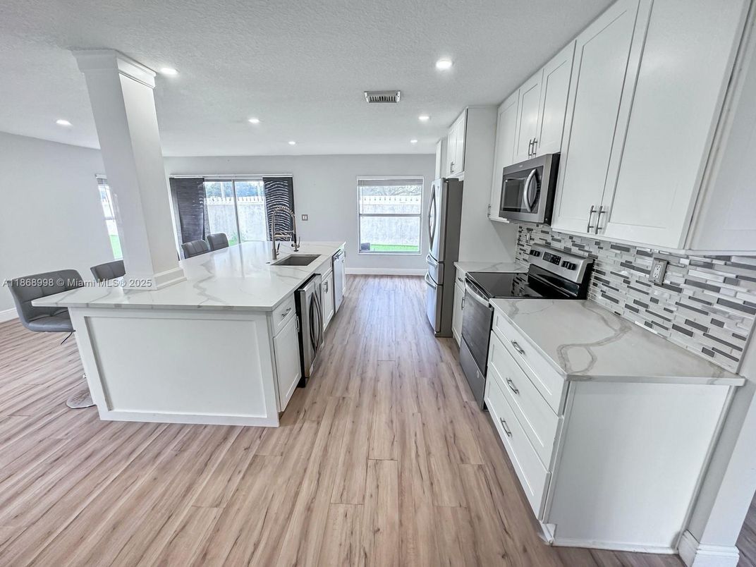 Interior, Kitchen, Recessed Lighting, Wood Texture Flooring