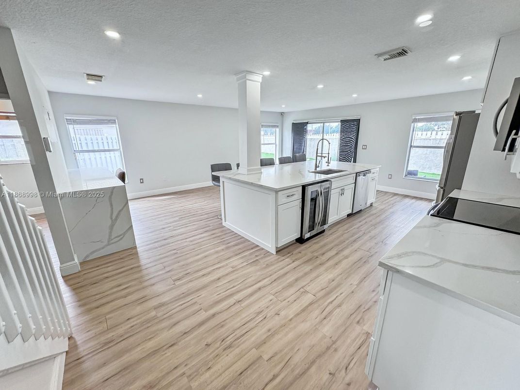 Interior, Kitchen, Recessed Lighting, Wood Texture Flooring