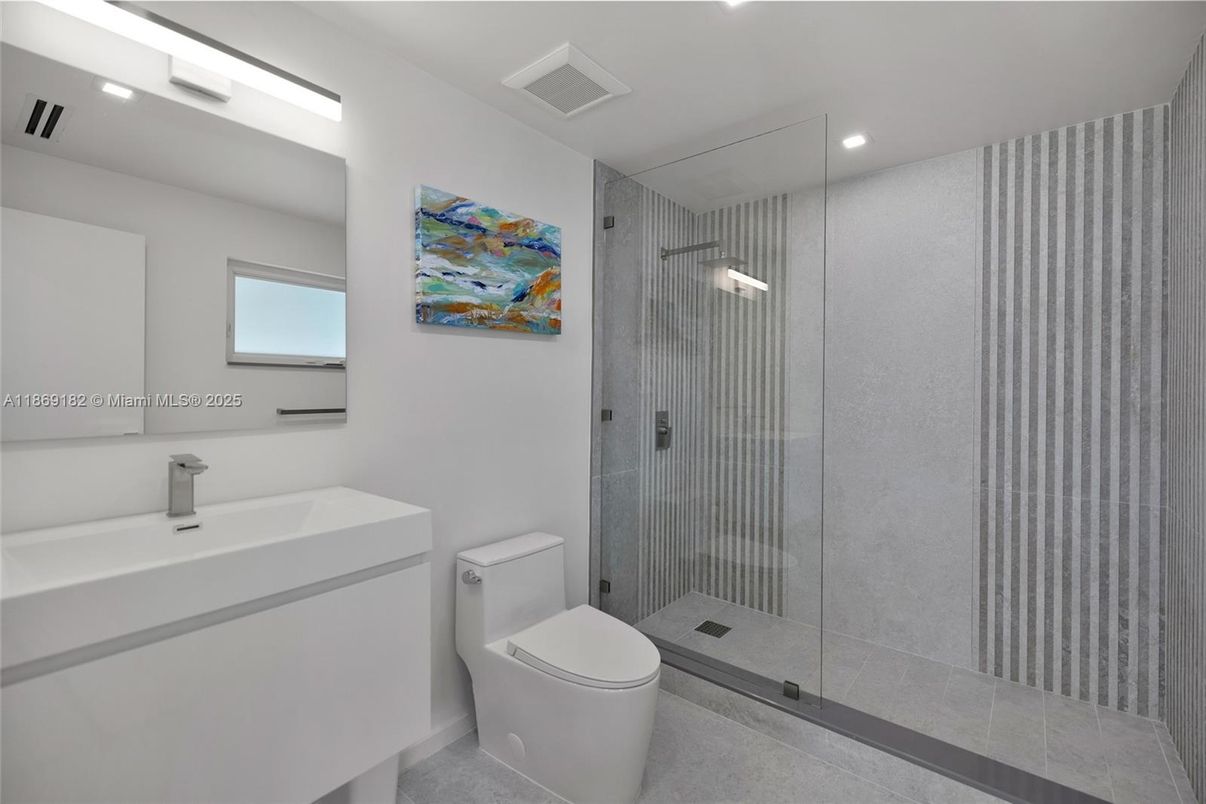 Bathroom, Glass Shower, Interior, Recessed Lighting