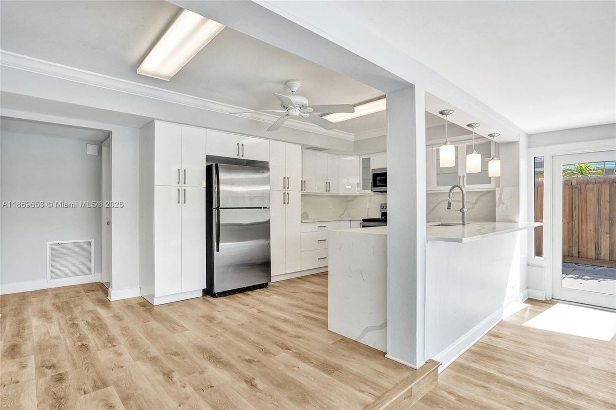 Interior, Kitchen, Stainless Steel Appliances, Wood Texture Flooring