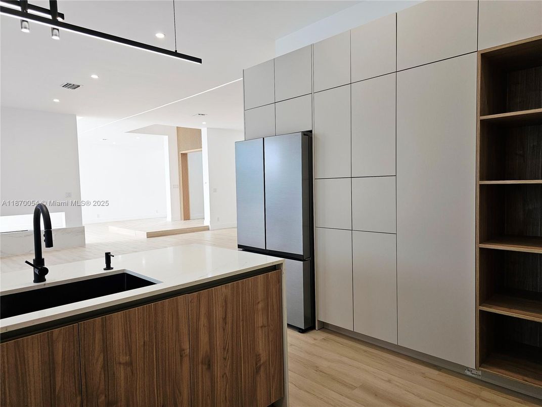 Interior, Kitchen, Recessed Lighting, Wood Texture Flooring