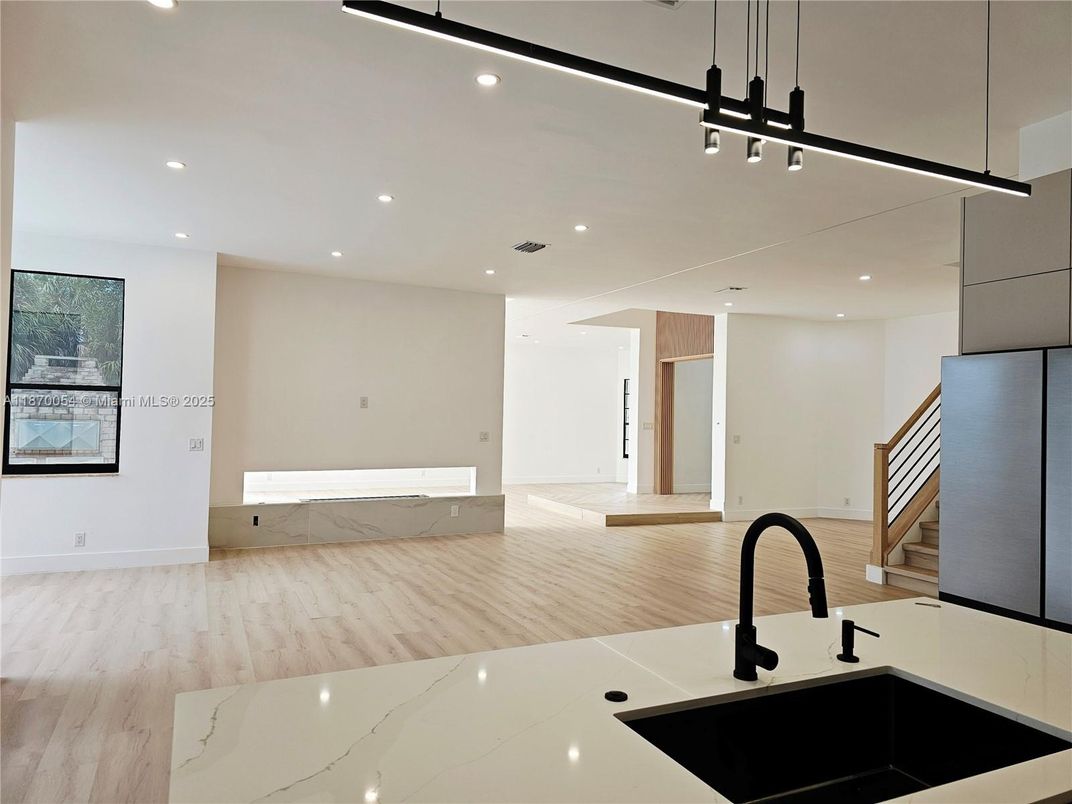 Interior, Kitchen, Pendant Lights, Recessed Lighting, Wood Texture Flooring