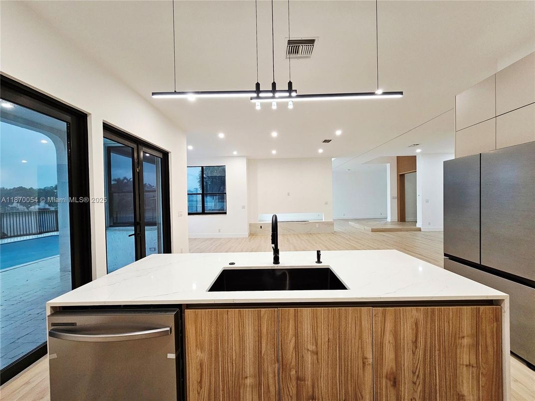 Interior, Kitchen, Recessed Lighting, Wood Texture Flooring