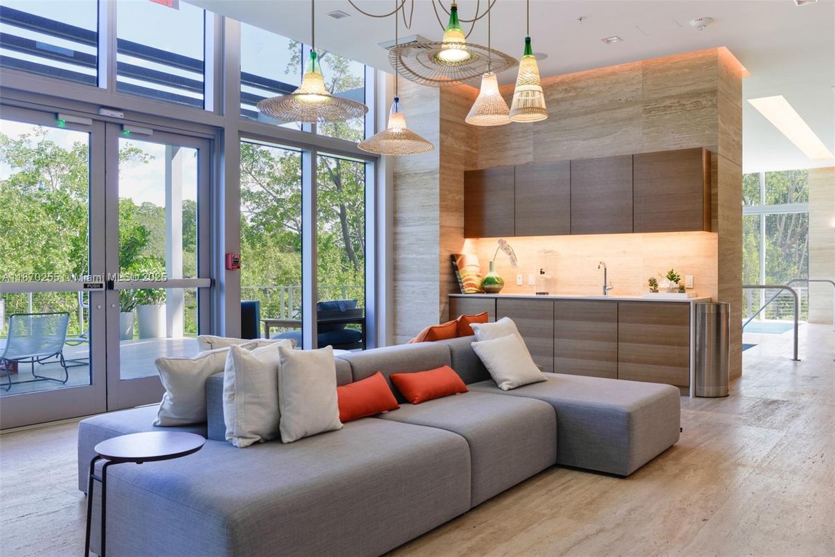 Interior, Living room, Pendant Lights, Recessed Lighting, Wood Texture Flooring
