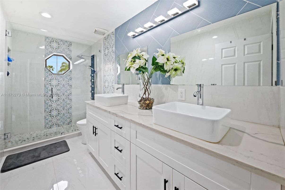 Bathroom, Dual Sink Vanities, Glass Shower, Interior, Recessed Lighting
