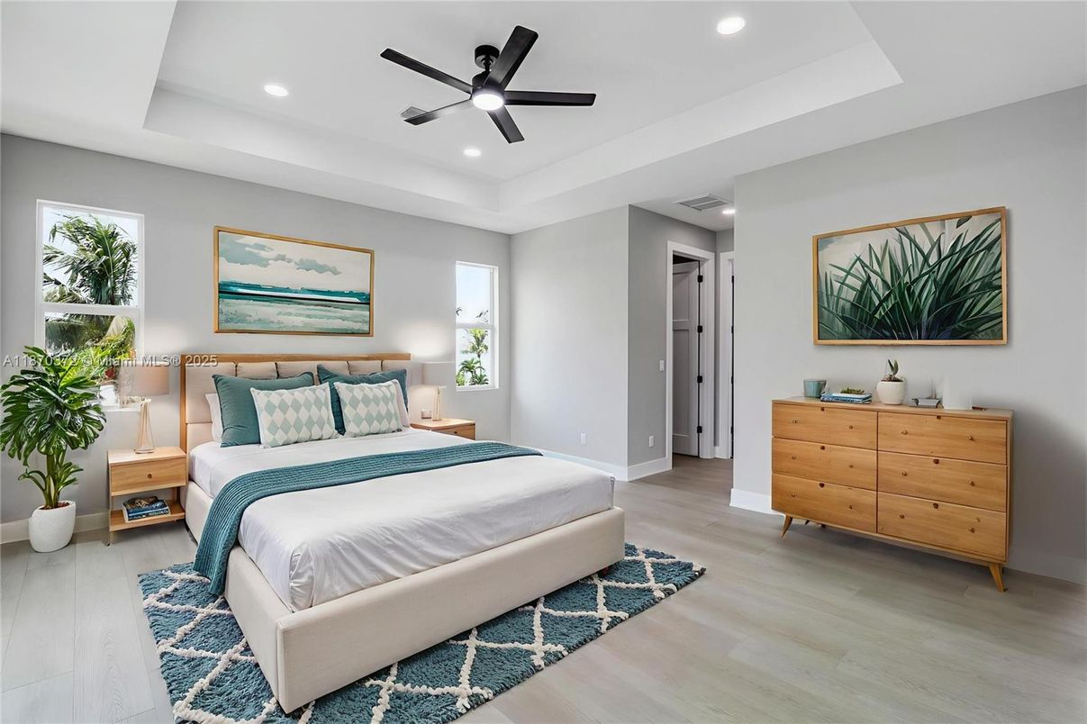 Bedroom, Interior, Recessed Lighting, Wood Texture Flooring