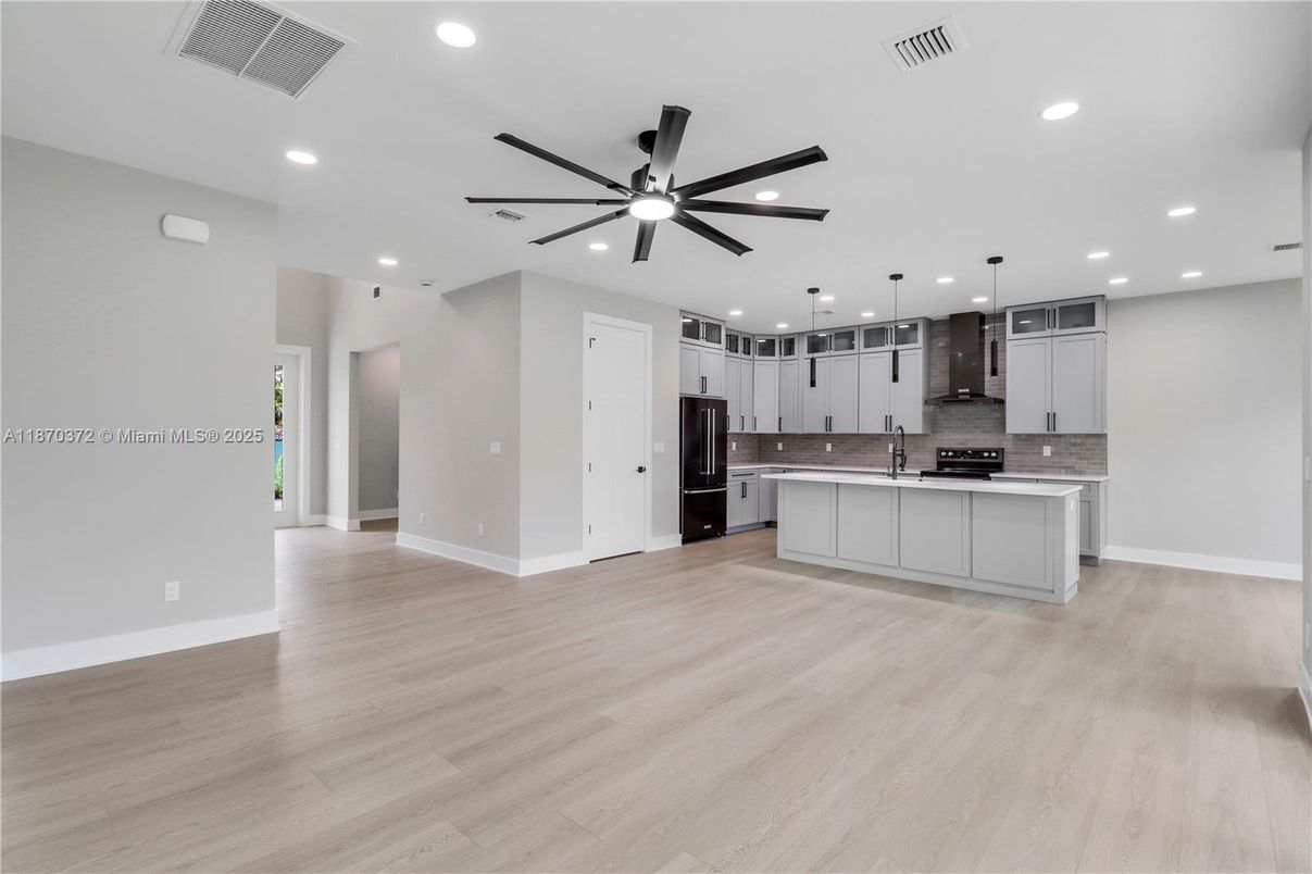 Interior, Kitchen, Pendant Lights, Recessed Lighting, Wood Texture Flooring