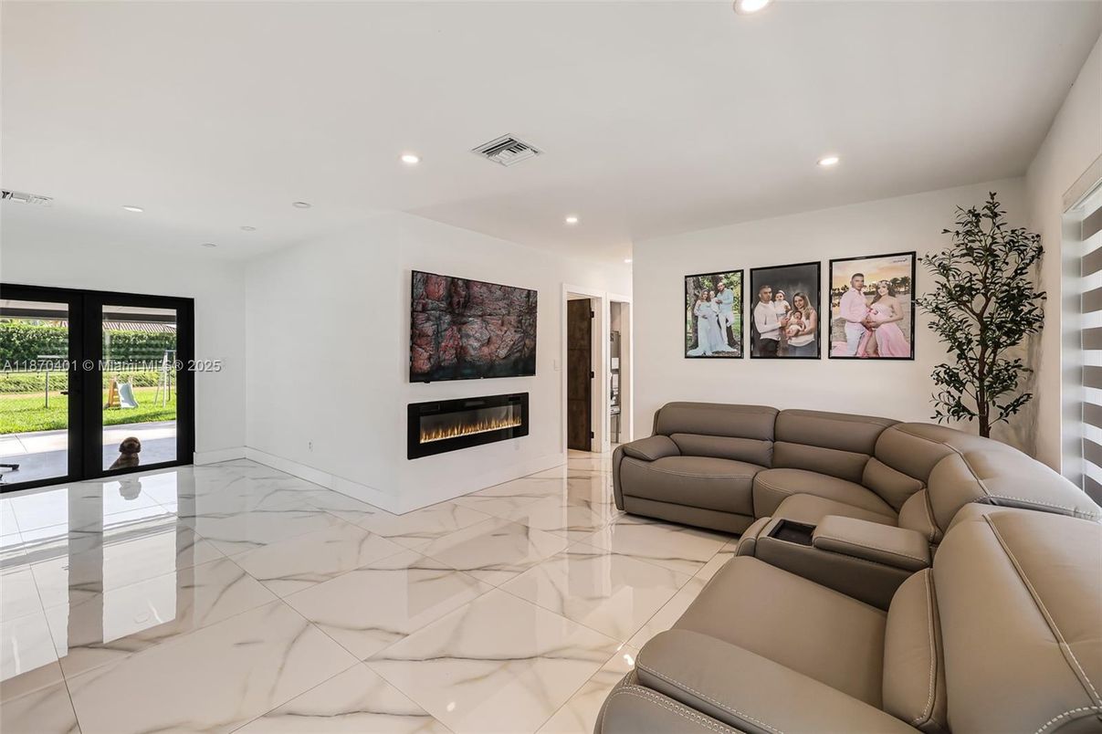 Fireplace, Interior, Living room, Marble, Recessed Lighting