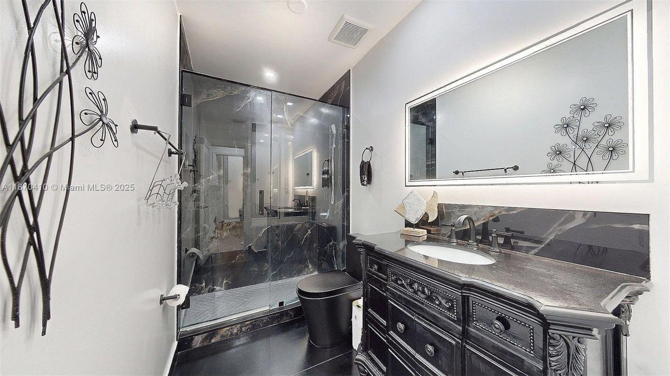 Bathroom, Glass Shower, Interior, Recessed Lighting