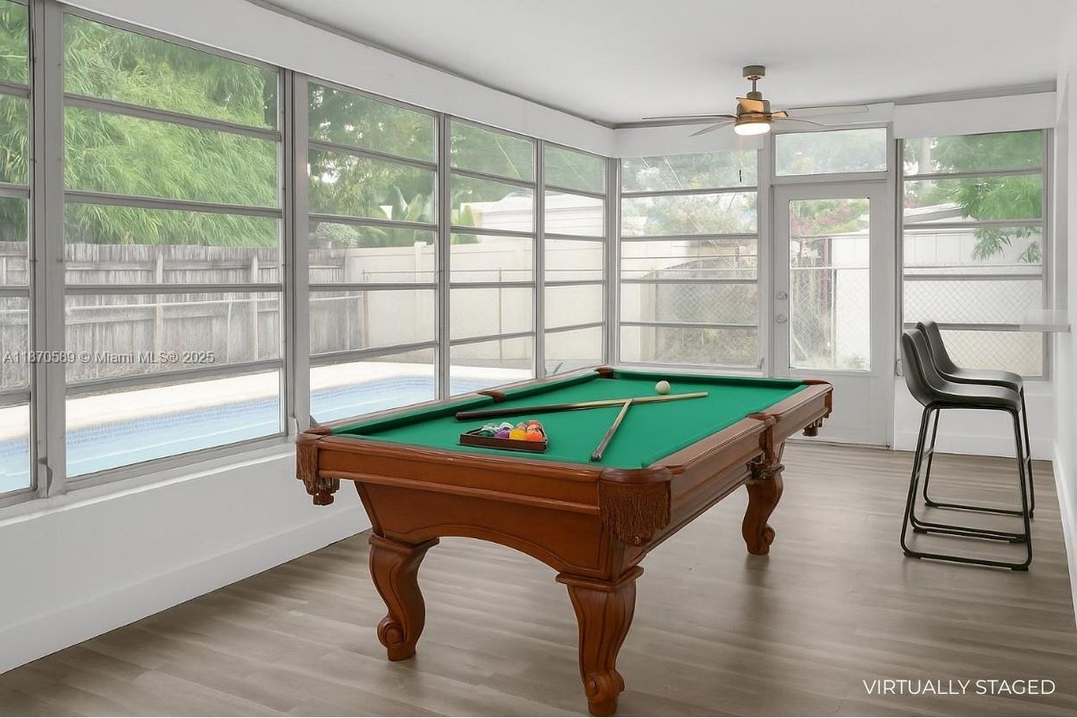 Billiard Table, Game Room, Interior, Sun Room, Wood Texture Flooring