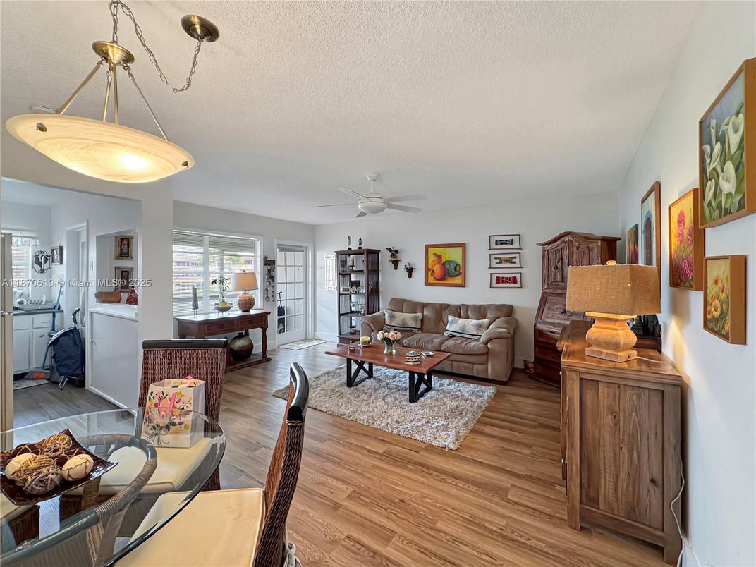 Dining room, Interior, Living room, Pendant Lights, Wood Texture Flooring