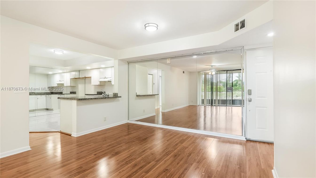 Empty room, Interior, Kitchen, Recessed Lighting, Wood Texture Flooring