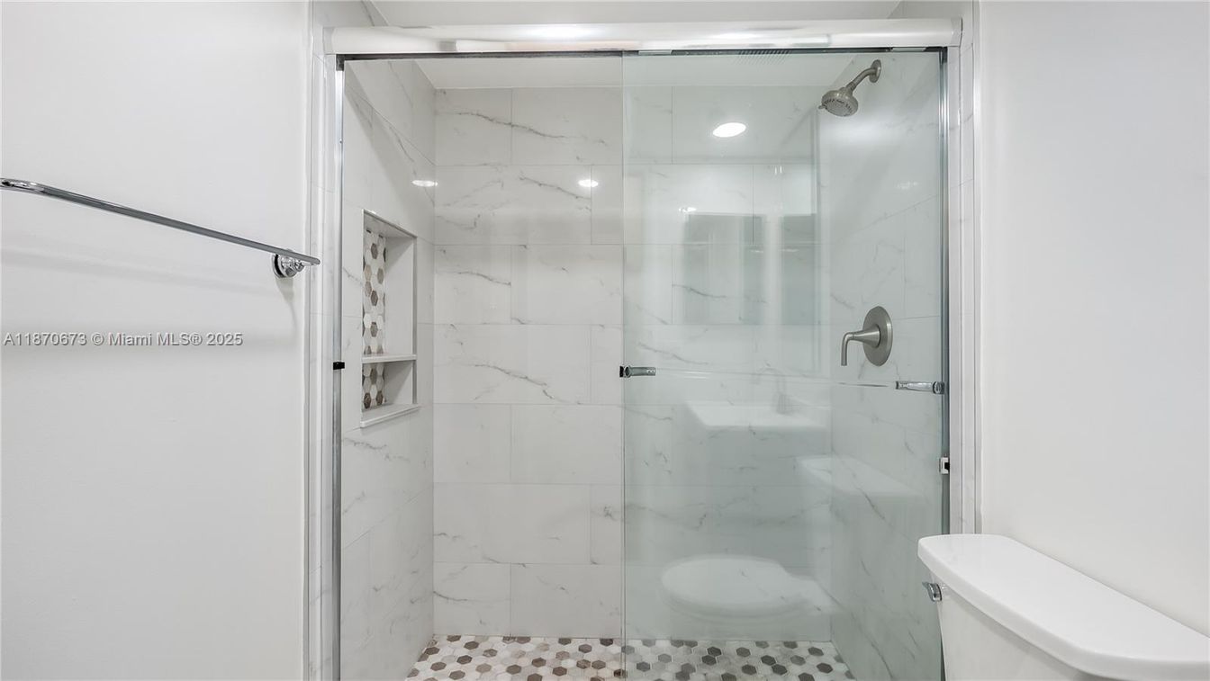 Bathroom, Glass Shower, Interior, Marble Walls, Recessed Lighting