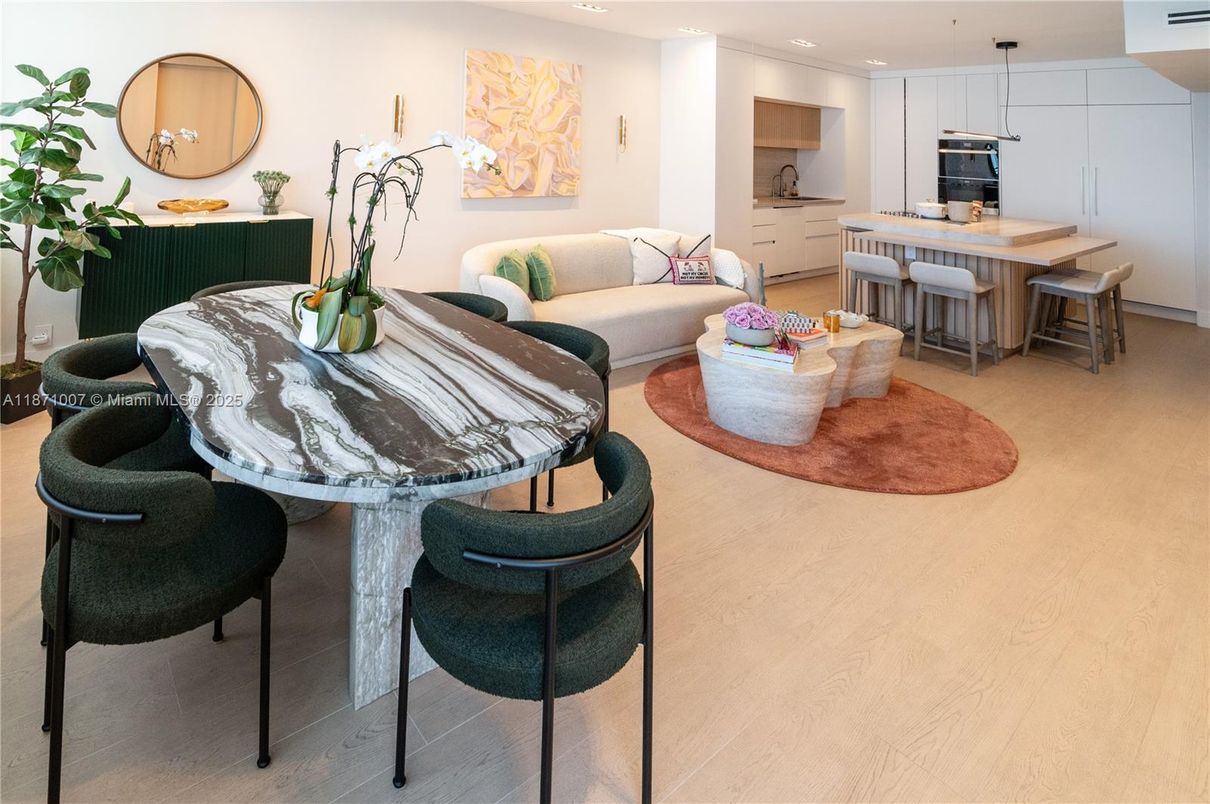 Dining room, Interior, Kitchen, Living room, Pendant Lights, Recessed Lighting, Wood Texture Flooring