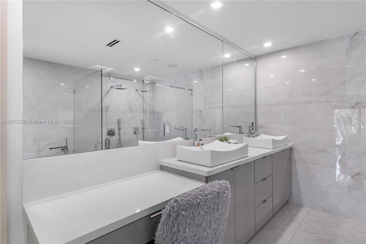Bathroom, Dual Sink Vanities, Glass Shower, Interior, Recessed Lighting