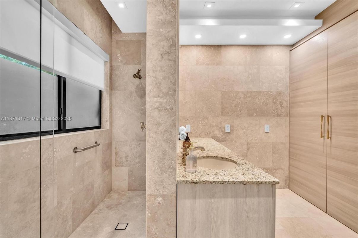Bathroom, Glass Shower, Interior, Recessed Lighting