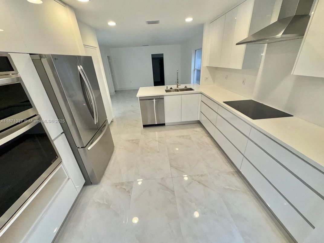 Interior, Kitchen, Marble, Recessed Lighting, Stainless Steel Appliances