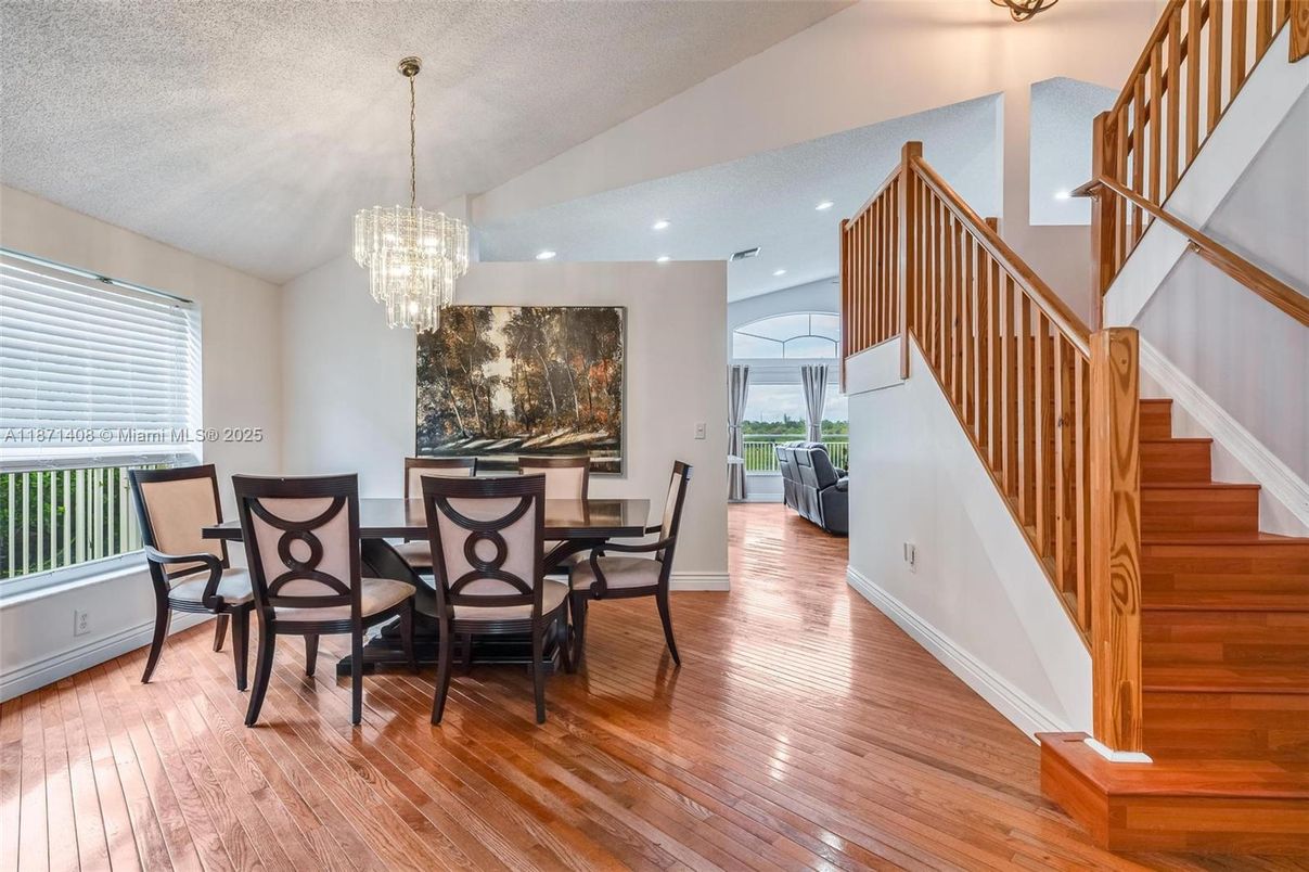 Chandelier, Dining room, Interior, Recessed Lighting, Wood Texture Flooring