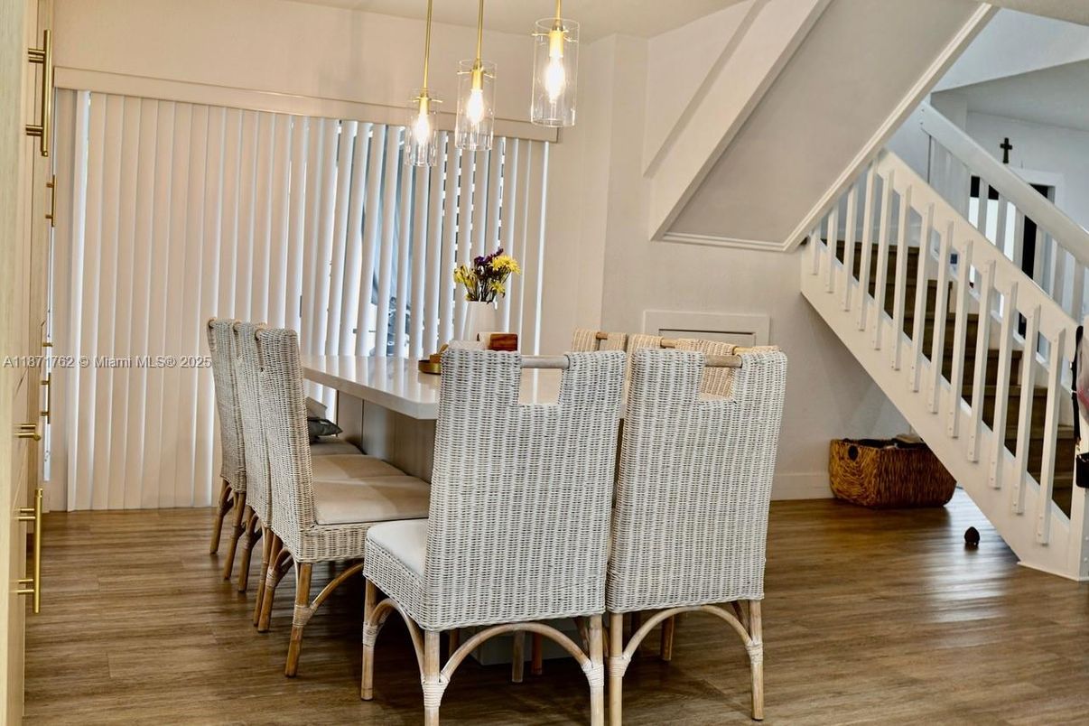 Dining room, Interior, Pendant Lights, Wood Texture Flooring