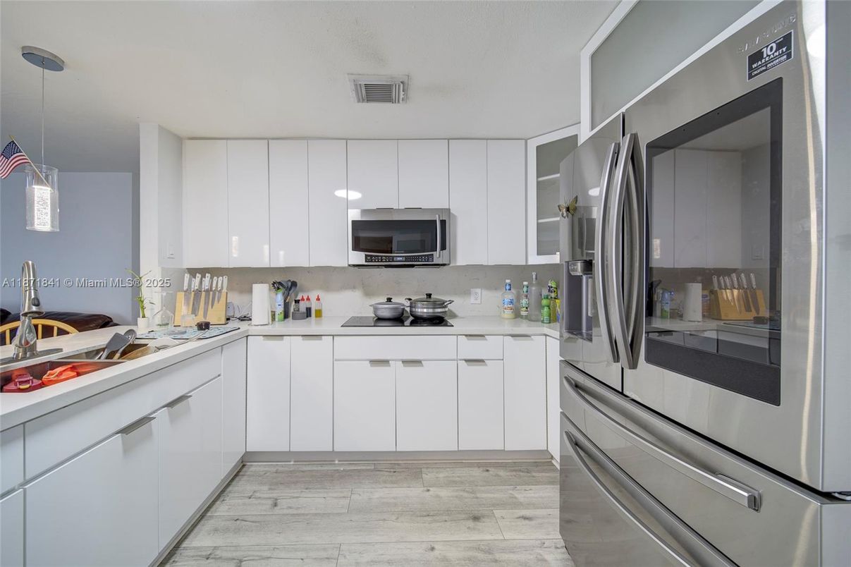 Interior, Kitchen, Pendant Lights, Stainless Steel Appliances, Wood Texture Flooring