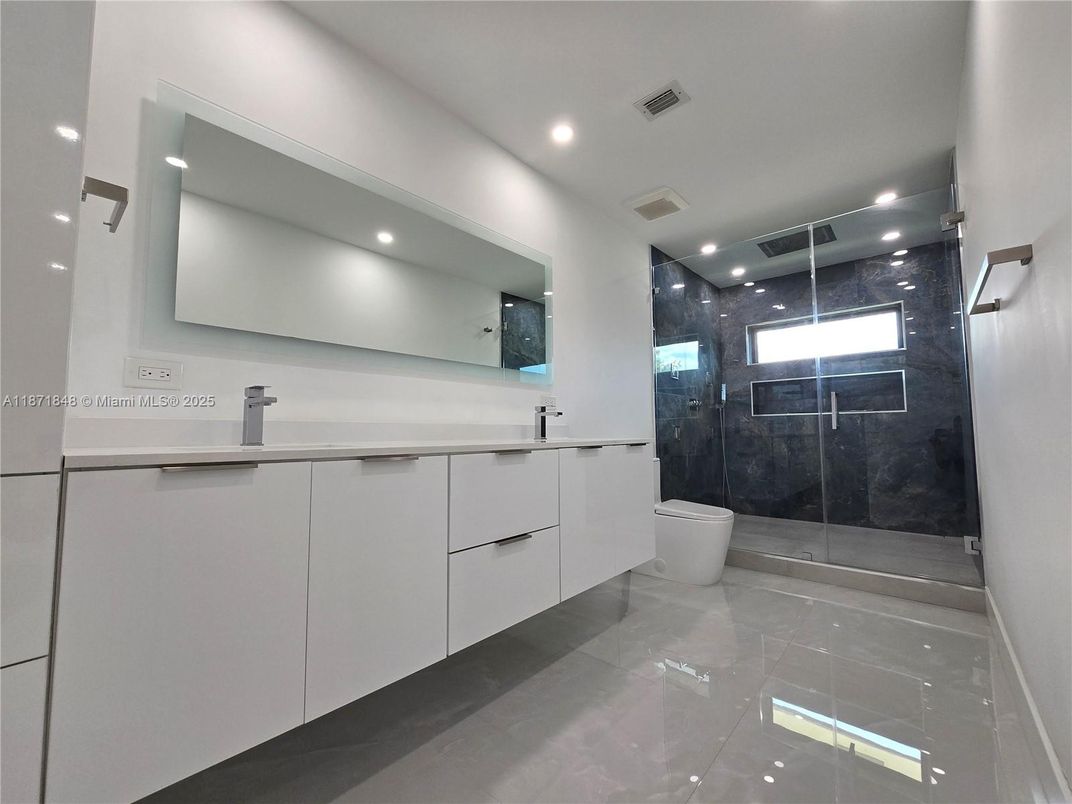 Bathroom, Dual Sink Vanities, Glass Shower, Interior, Recessed Lighting