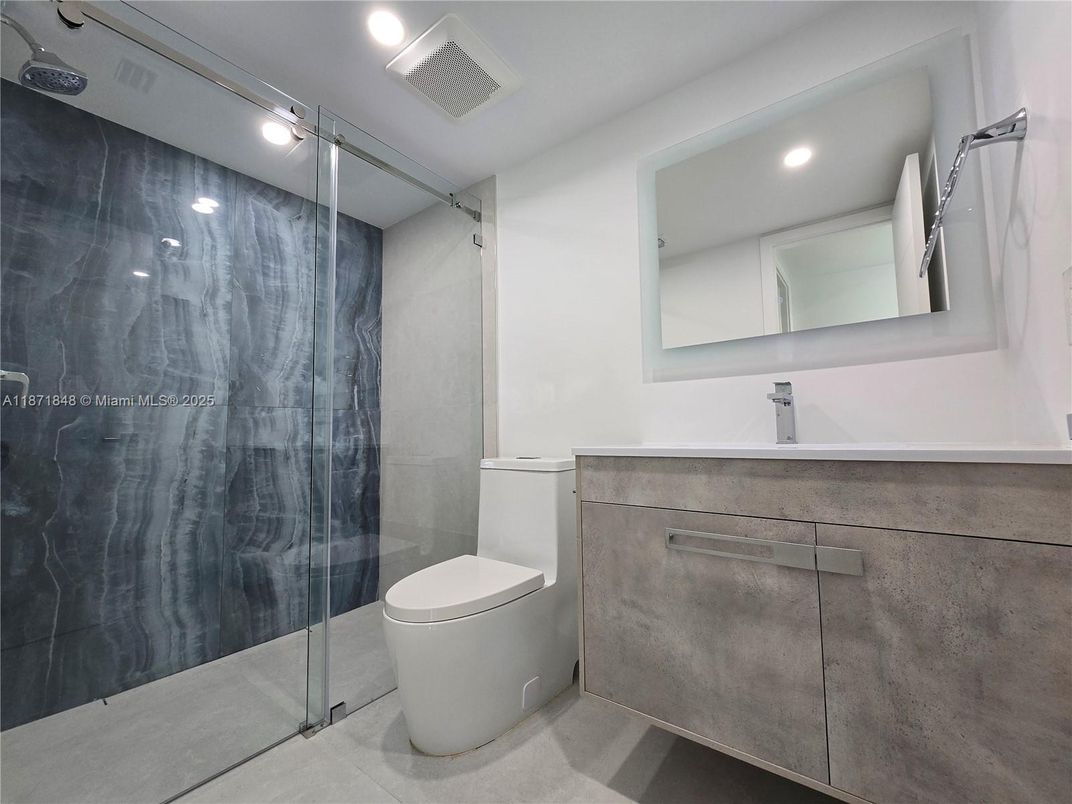 Bathroom, Glass Shower, Interior, Recessed Lighting