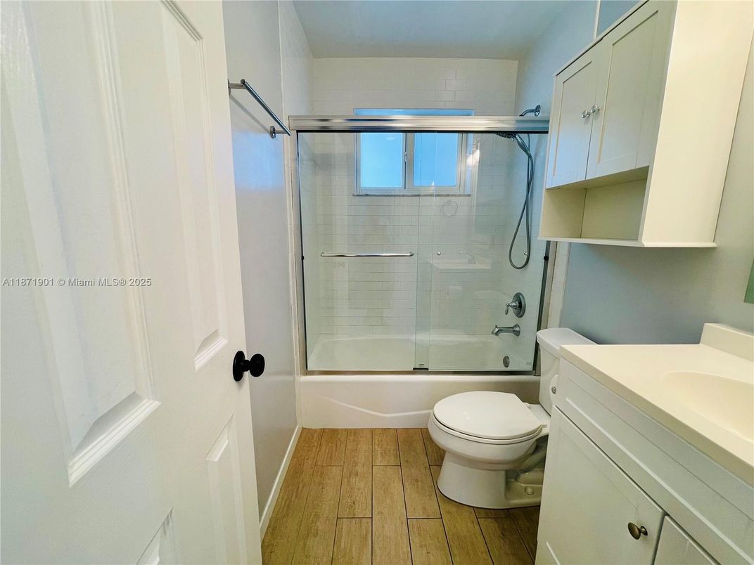 Bathroom, Glass Shower, Interior, Wood Texture Flooring