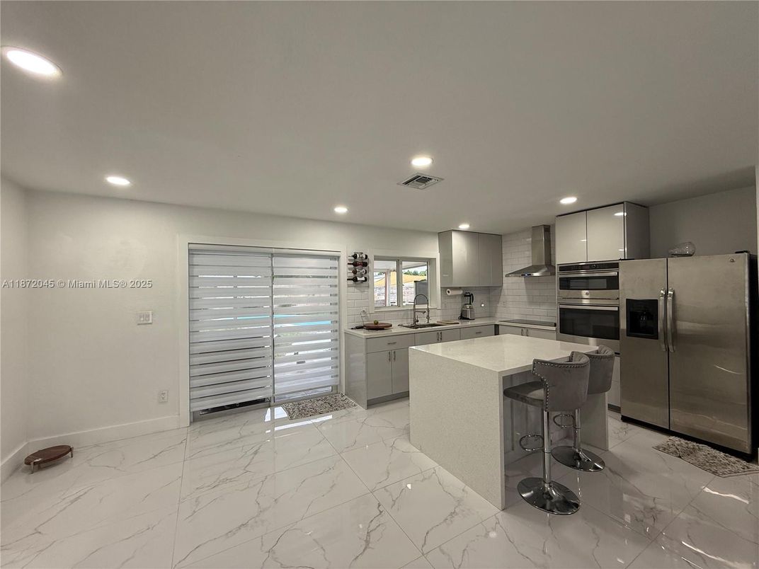 Interior, Kitchen, Marble, Recessed Lighting, Stainless Steel Appliances