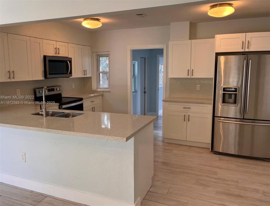 Interior, Kitchen, Stainless Steel Appliances, Wood Texture Flooring