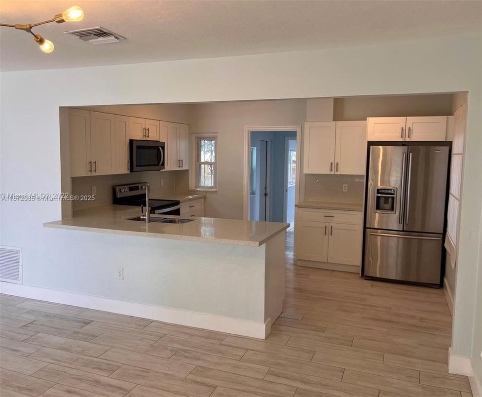 Interior, Kitchen, Stainless Steel Appliances, Wood Texture Flooring